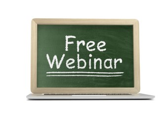  Laptop with chalkboard, free webinar, online education concept