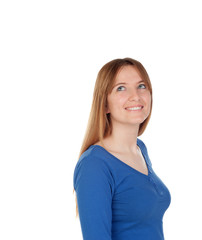 Pensive young woman with blue jersey