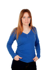 Fototapeta premium Attractive young woman with blue jersey