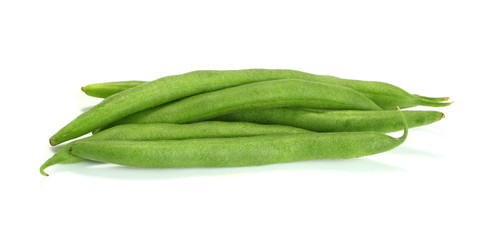 Green beans with leaves on white background