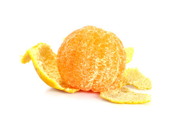 Orange posed on a orange peel against white background