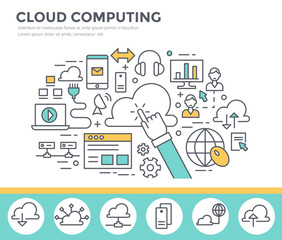Cloud computing concept illustration, flat design, thin line style