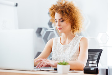 Attractive business woman working with laptop in office