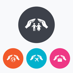 Hands insurance icons. Human life-assurance.