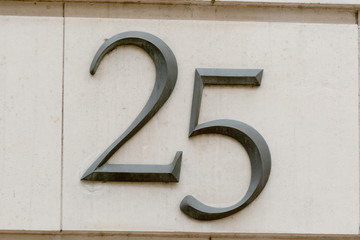 House number 25 sign