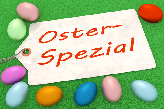 Easter eggs with sign and inscription, Oster-Spezial