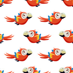 Cute Red Macaw Seamless Pattern
