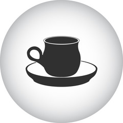 Teacup with saucer simple icon on round background