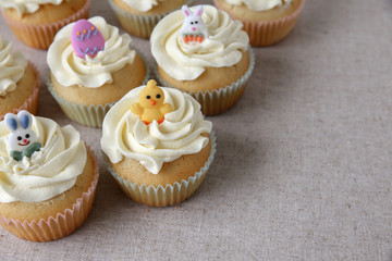 Homemade Easter cupcakes,copy space background