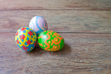 Easter eggs on wood