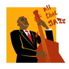 Retro  jazz music concept, double bass man, old school vector illustration for advertising, posters and cover Jazz Festival