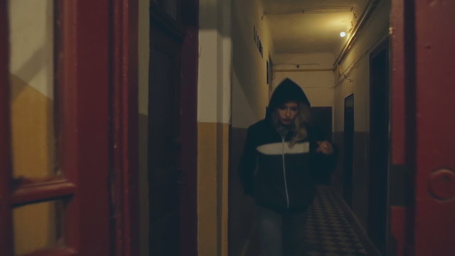 Teen girl runs away from home in the night.