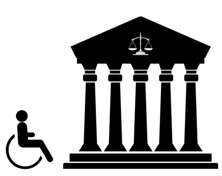 Tribunal et une personne handicapée en fauteuil roulant