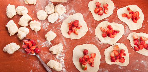 Ingredients for making strawberry dumplings