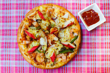 Homemade pizza ready to eat.