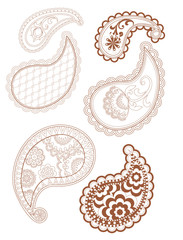 Isolated mehndi floral elements in ethnic Oriental style.