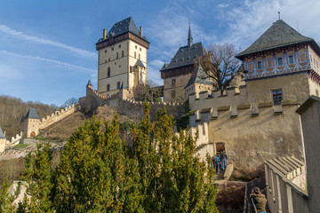Fototapeta na wymiar KARLSTEIN,CZECH REPUBLIC - FEBRUARY 6 2016: Karlstein castle ramparts
