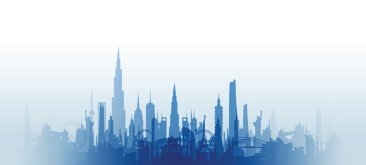 Naklejka premium famous landmarks cityscape background