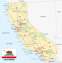california road map with flag