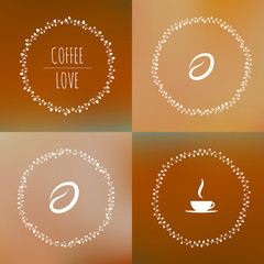 Set of coffee vector framework of the vines with hearts and coffee beans