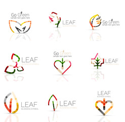 Linear leaf abstract logo set, connected multicolored segments