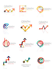 Linear graph and chart abstract logo set, connected multicolored line segments