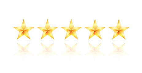 five gold star with reflection and shadow