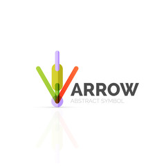 Linear arrow abstract logo, connected multicolored segments of lines in directional pointer figure