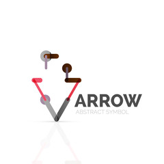 Linear arrow abstract logo, connected multicolored segments of lines in directional pointer figure