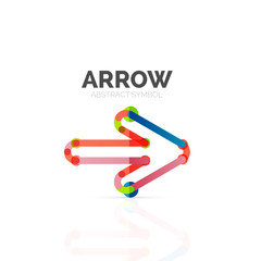 Linear arrow abstract logo, connected multicolored segments of lines in directional pointer figure