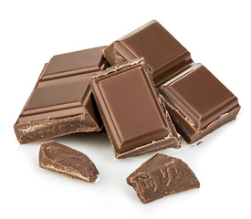 Chocolate bars close-up isolated on a white background.