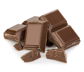 Dark chocolate bars isolated on white background.