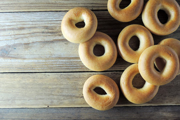 Bagels on wooden background