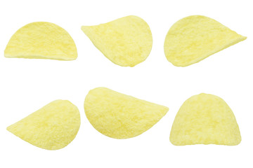 Potato chips on a white background
