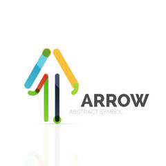 Linear arrow abstract logo, connected multicolored segments of lines in directional pointer figure