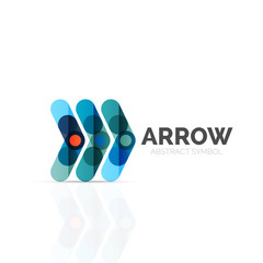 Linear arrow abstract logo, connected multicolored segments of lines in directional pointer figure