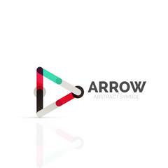 Linear arrow abstract logo, connected multicolored segments of lines in directional pointer figure
