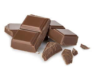 Chocolate bars close-up isolated on a white background.