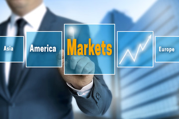 market touchscreen is operated by businessman