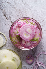 Fototapeta na wymiar red and white onion pickles.