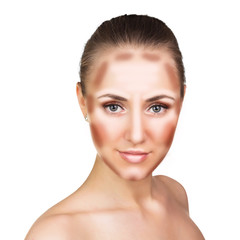Make up woman face. Contour and Highlight makeup. 
