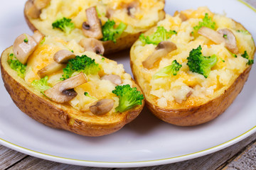 Broccoli, Cheese and Mushroom Potato Boats