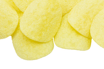 Potato chips on a white background