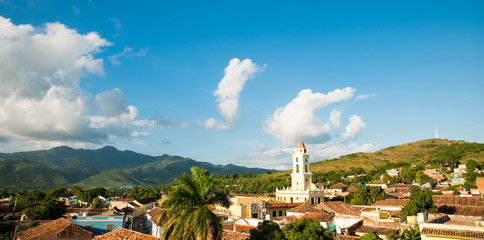 Famous Cuban city Trinidad with old church tower Convent of Sain