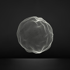 3d Sphere. Global Digital Connections. Technology Concept. Vector Illustration. Wireframe Object with Lines and Dots. Geometric Shape for Design. Lattice Geometric Element, Emblem and Icon. 