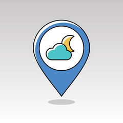 Cloud Moon pin map icon. Meteorology. Weather