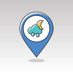 Rain Cloud Moon pin map icon. Meteorology. Weather