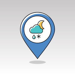 Cloud Snow Rain Moon pin map icon. Weather