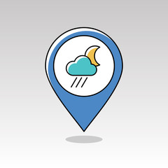 Rain Cloud Moon pin map icon. Meteorology. Weather