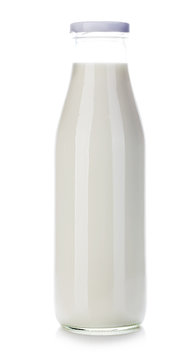 Bottle of milk close-up isolated on white background.